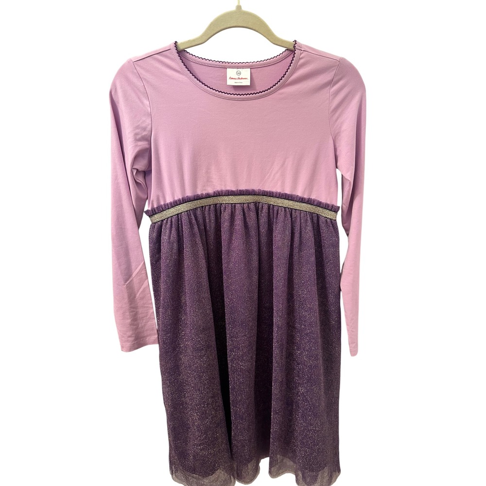 Hanna Andersson Girls Purple Tulle Shimmer Dress Long Sleeve Size 160 US 14